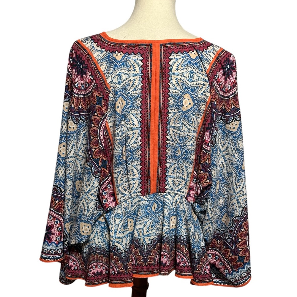 Flying Tomato Colorful Retro 3/4 Sleeve Peplum V-neck Top - Picture 8 of 12